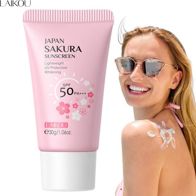 Laikou Sakura Cream Korean Sunscreen Protector Facial Sun Blocker Spf50 Isolation Lotion Moisturizer 30g