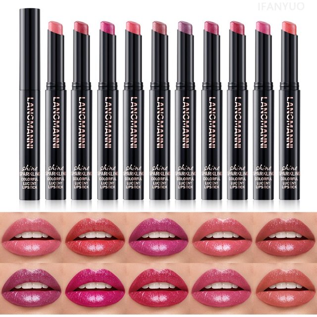 10 Colors Glitter Lipstick Waterproof Long Lasting Moisturizing Non-Stick Cup Lip Diamond Pearlescent Lipstick Nourish Lip Balm
