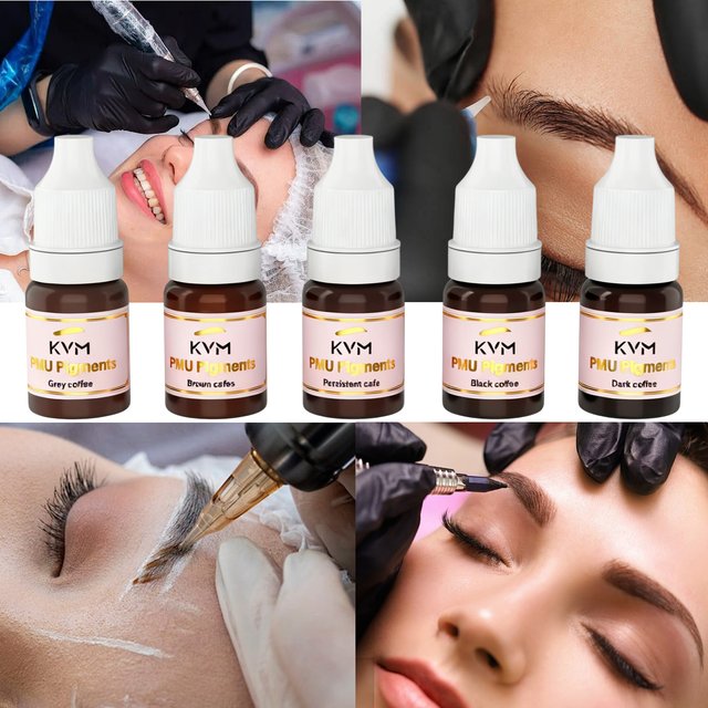 KVM 5/8 pièces encres de Microblading pour sourcils multicolores Semi Permanent maquillage pour les lèvres Pigment Eyeliner noir marron fournitures d'encre de tatouage