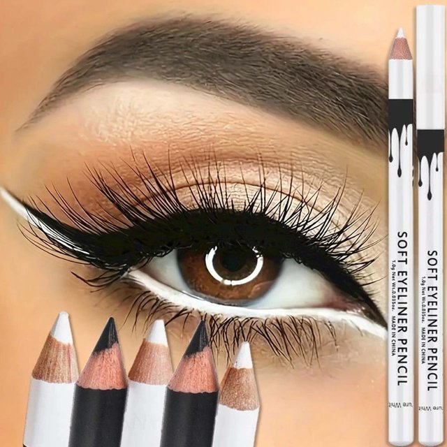 1/12pcs Wooden White Eyeliner Waterproof Eyelid Under Matte White Black Eye Liner Pen Easy Coloring Lasting Eyes Makeup Tools