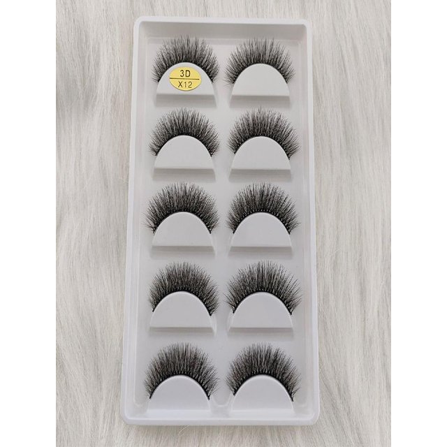 3D Mink False Eyelashes 5 Pairs Fluffy Volume Wispy Lashes Natural Looking Strip Clusters for Party Daily Natural Nude Makeup