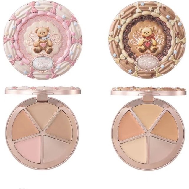 Flowerknows THE SWEETIE BEAR Palette Correcteur et Bronzer 4 Couleurs Couvrant les Cernes Couvrance Totale Crème de Fond de Teint Contouring