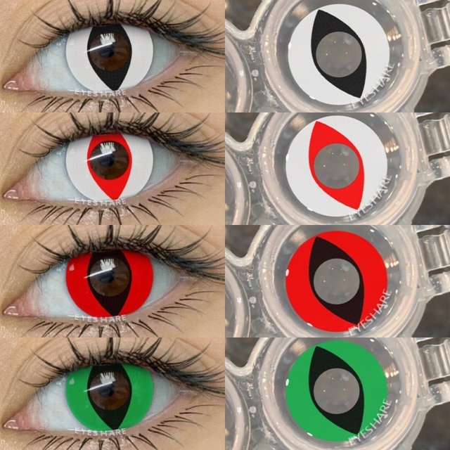 EYESHARE 2pcs Cosplay Colored Contact Lenses Anime Cateye White Eye Lenses Halloween Red Makeup Lens Green Color Eyes Contact