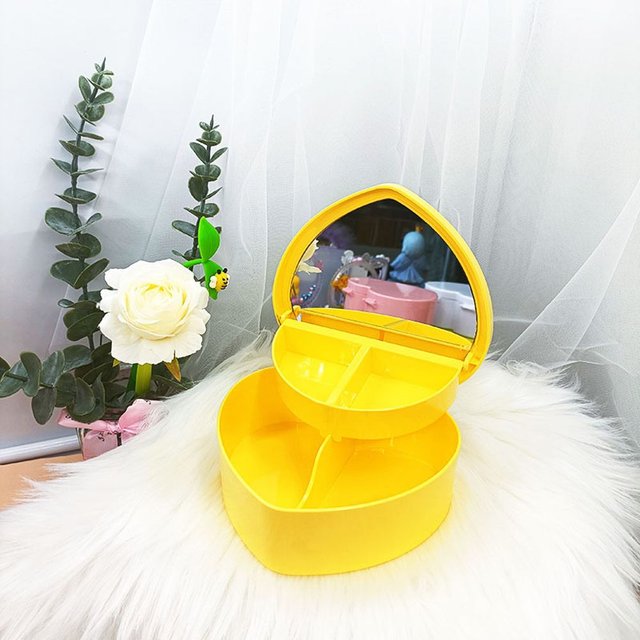 Make Up Student With Mirror Desktop Cosmetic Organizer Sundries Container Heart-shaped Jewelry Box Girls Makeup Storage Box