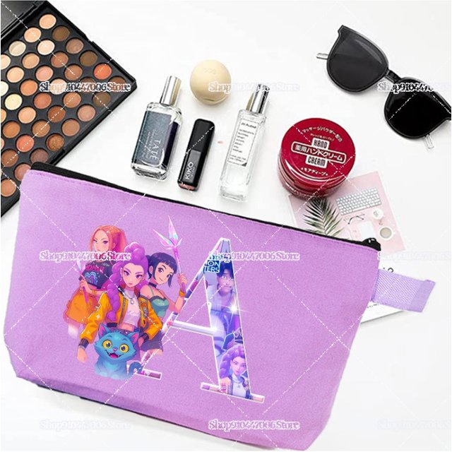 Cartoon Anime Film Kpop Demon Hunters Cosmetic Bag for Makeup Rumi Mira Zoey Letter A-Z Print Women Toiletry Bag Organizer Pouch