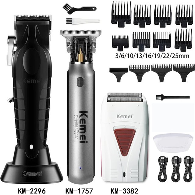 Kemei Km-2296 Km-1757 Km-3382 USB Charging Zero-cut Blade Cordless Hair Trimmer Hair Clipper Hollow Head Barber Hair Cut Machine