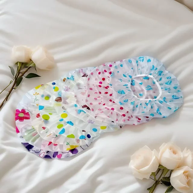 5pcs Waterproof Shower Cap 5 pcs Women Reusable Elastic Large Bathing Hair Care Cap Dry Hair for Long Hair Short Hair