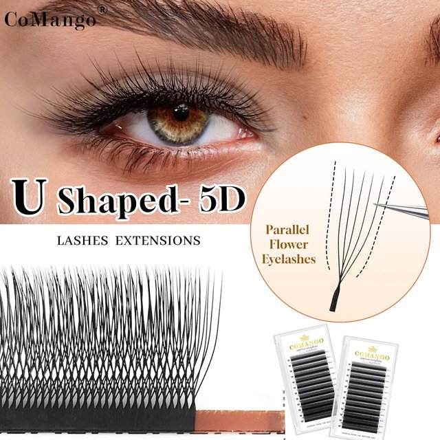 CoMango U-Shaped 3/4/5D Natural False Eyelashes Extensions 8-15mm U Shaped Parallel Flowers Eyelash Volume Lashes Makeup