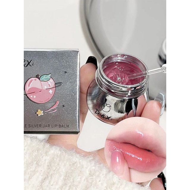Peach Little Silver Jar Lip Balm Moisturizing Lip Care Jelly Lip Oil Hydrating Lip Primer Lip Gloss