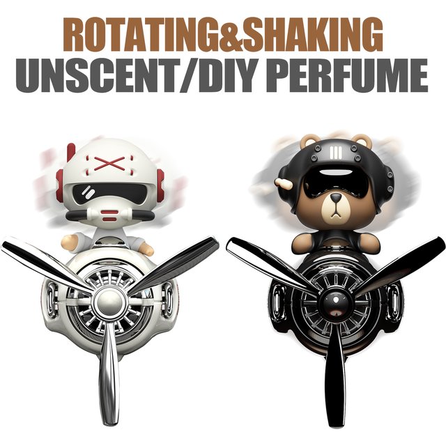 No perfume DIY fragrance bobble head shake rotate propeller plane cool bear pilot car ornaments air vent accessories decorations
