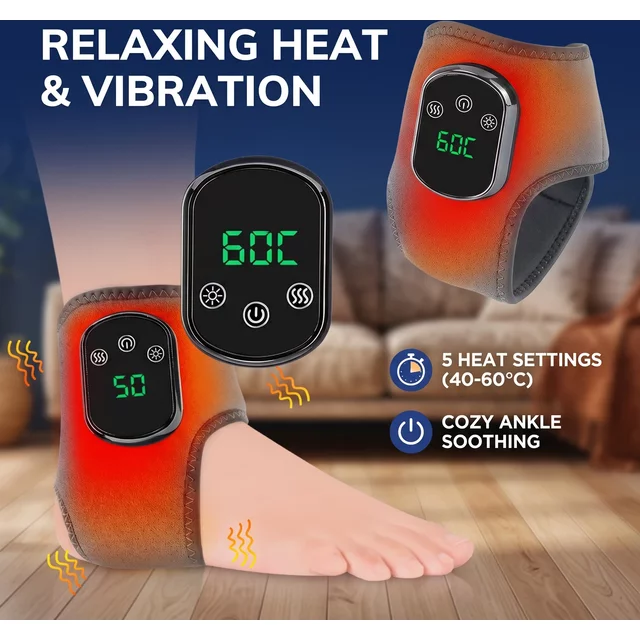 Electric Foot Massager Heated Vibration Cordless Hot Compress Ankle Wrap Portable Foot Care Relaxation Pad Home Office Seniors