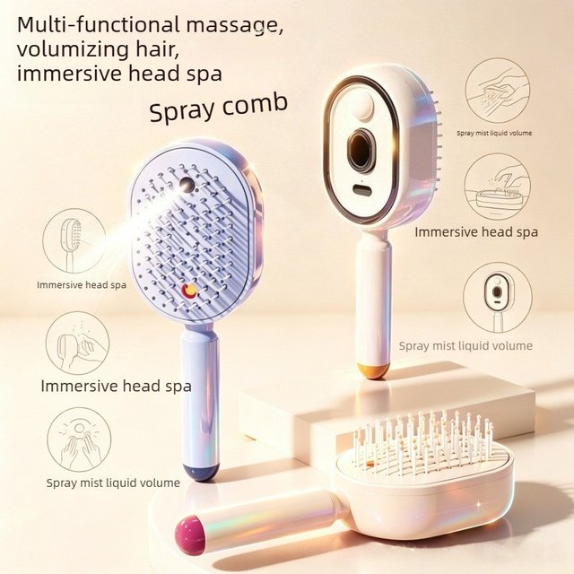 New Electric Hair Care Spray Massage Comb Anti-static Self-cleaning Spray Airbag Combs Hair Oil Applicator Women Girls