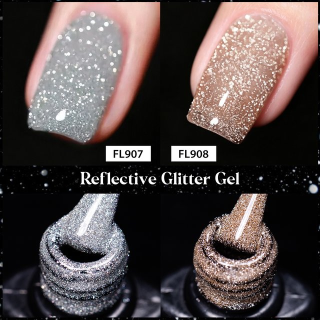 2pcs 10ml Silver Champagne Reflective Glitter Gel Nail Polish Set Dark Flashy Disco Nails Soak Off UV Gel Varnish Nail Supplies