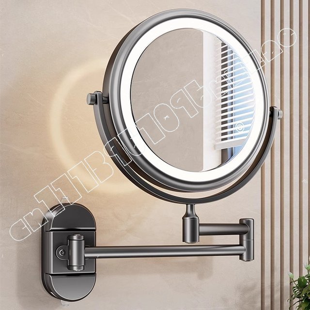 Bathroom Suction Cup with Lamp Cosmetic Mirror Wall Hanging Toilet Telescopic Folding Mirror No Punching Rotatable Magnifying
