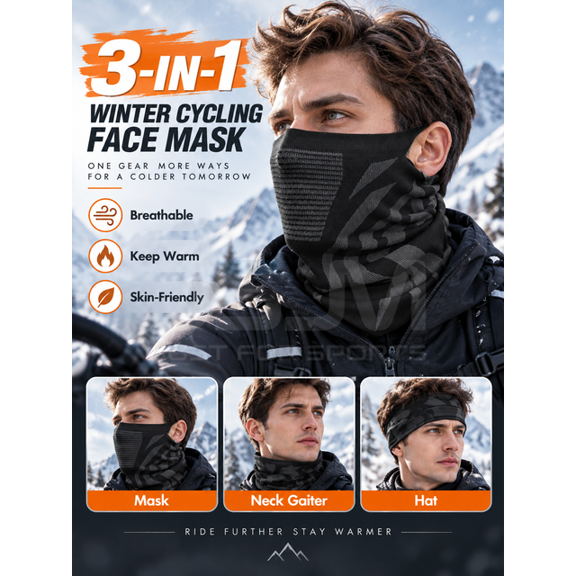 3-in-1 Winter Cycling Face Mask Thermal Windproof Neck Gaiter Breathable Balaclava for Skiing Biking Motorcycle Outdoor Sports
