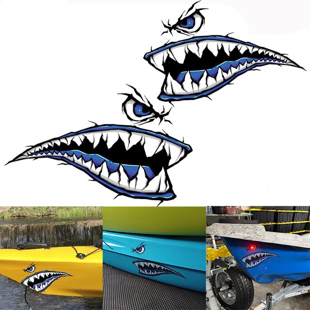 2PCS Shark Teeth Mouth Boat Stickers Waterproof for DIY Kayak Fishing Boat Canoe Car Truck Sunscreen Modification Vinyl Decals
