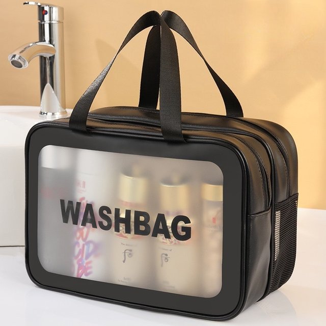 Toiletry Bag Large Capacity Waterproof Frosted PU Double Layer Wet Dry Separation Travel Bath Cosmetic Storage Daily Organizer