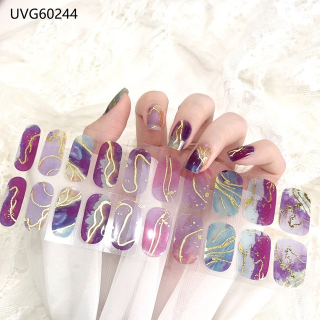 Semi Cured Gel Flower Ombre Aurora Nail Decoration Nail Polish Glitter Nail Sticker UV Lamp Nail Decal Waterproof Nail Stickers