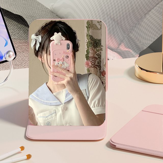 1 piece small/large portable folding makeup mirror, desktop mirror, space-saving, high-definition mirror surface, suitable for student dormitories, home dressing tables, and office workers