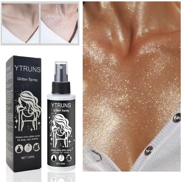 100ml Shimmering Glitter Spray for Hair&Body Lips,Eyes-Long-Lasting Highlighter Powder Sparkling Glow Makeup for Music Festivals