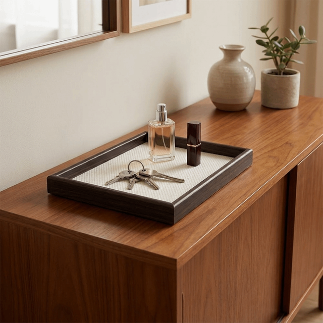 Light Luxury Wooden Rectangular Storage Tray Large Capacity Decorative Jewelry Display Trays Space Saving Cosmetic Holder Vanity