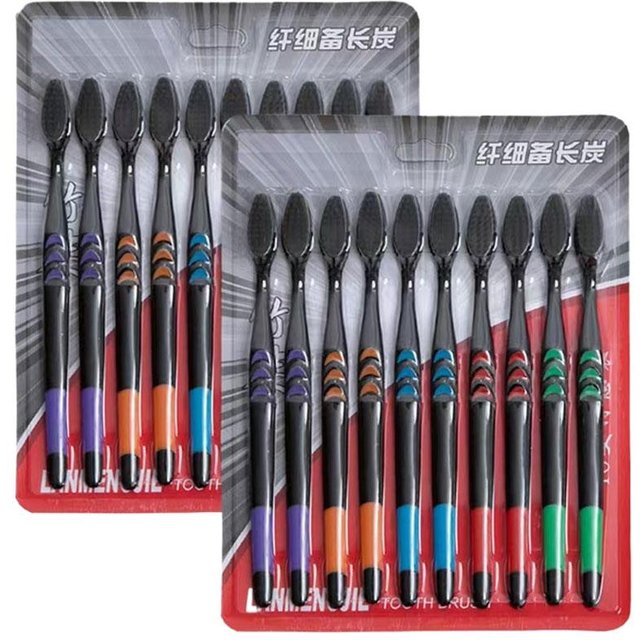 10 Pieces Packed Deep Cleaning Soft Bristle Bamboo Charcoal Black Hair Ultra-Fine Beauty Health Toothbrush Oral Cleaning