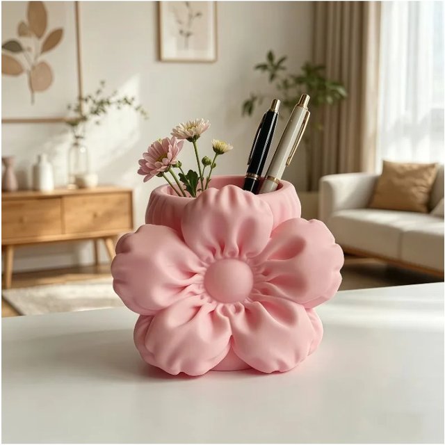 Flower Shape Storage Bucket, Lightweight Desktop Cosmetic Stationery Organizer Box, Minimalist Decor For Home Desk Supplies