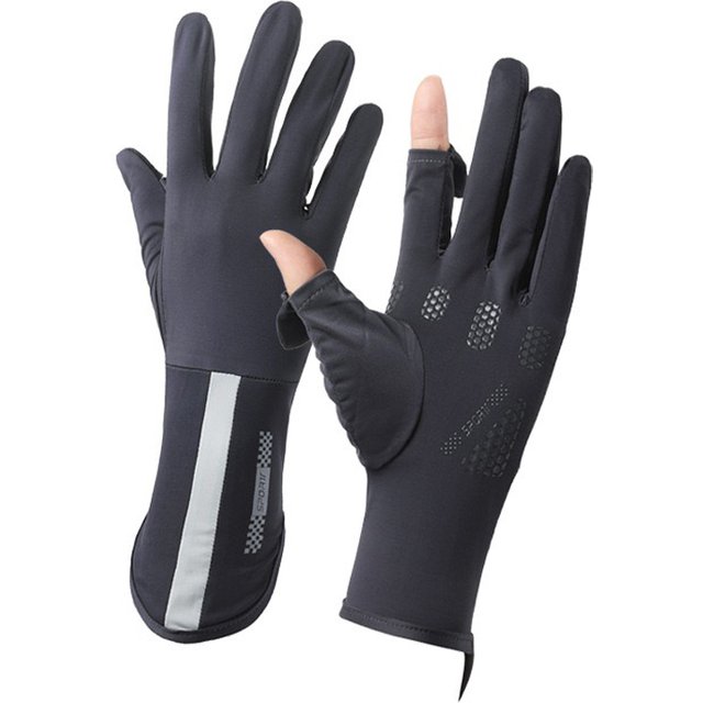 Summer Sunscreen Gloves Women Thin Ice Silk Anti-ultraviolet Dew Finger Touch Screen Driving Riding Non-slip Breathable Gloves