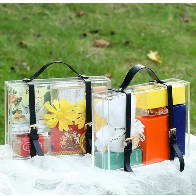 1Pcs Clear Acrylic Gift Box Wedding Party Gift Packaging Box Candy Chocolate Cosmetics Tote Box Party Supplies