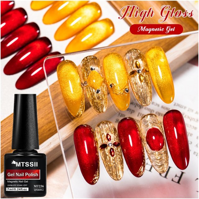7ml Red Gold Fortune Cat Magnetic Gel Nail Polish Semi Permanent Soak Off UV LED Glitter Nail Glue Painting Vanrish For Manicure