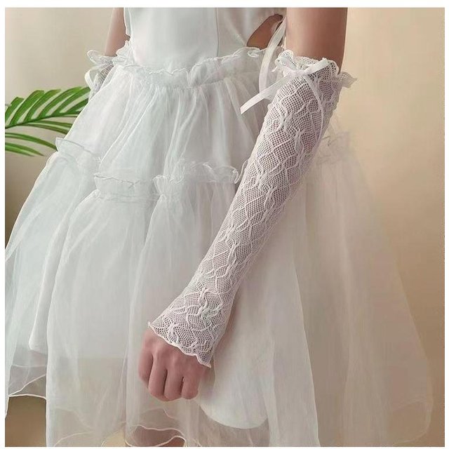 1/2 Pairs Lolita Sweet Lace Ruffle Y2k Gloves Bowknot Floral Sunscreen Fingerless Gloves Leg Covers Gothic Elastic Mesh Handwear