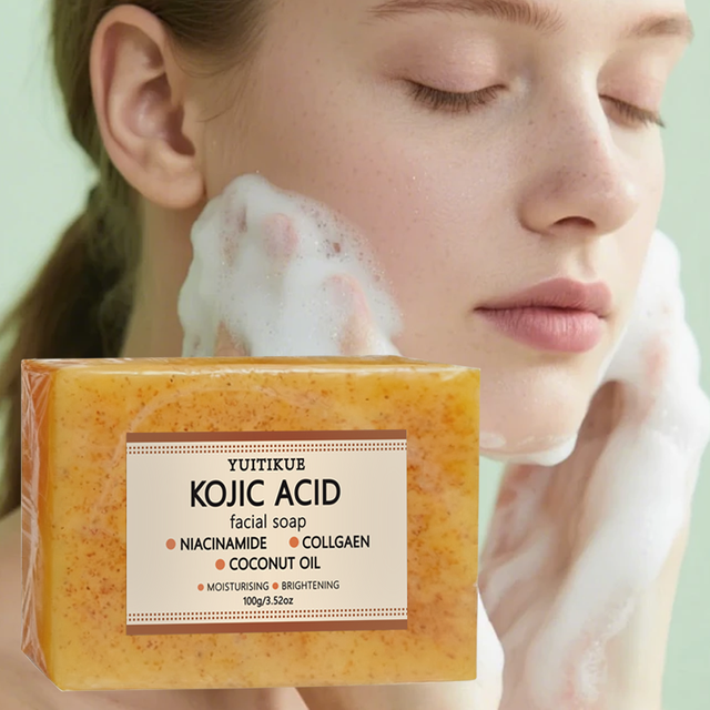 Yuitikue Kojic Acid Facial Soap, 100g with Niacinamide, Collagen & Coconut Oil, Moisturizing & Brightening Cleansing Bar