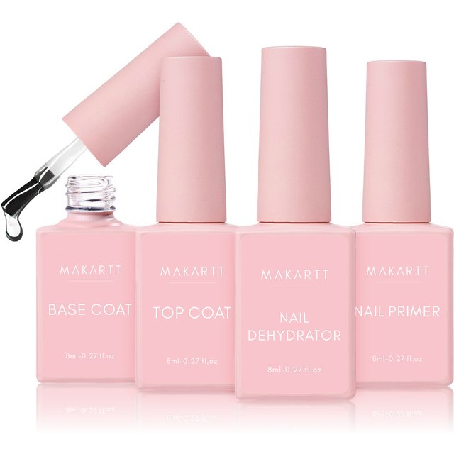 Makartt 4pcs Gel Base and Top Coat Nail Dehydrator and Primer Kit Long Lasting Nail Prep Tool for Gel Nail Polish Acrylic Powder