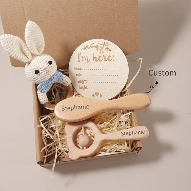Custom Name Newborn Baby Hair Brush Set - Beechwood Comb & Soft Wool Brush - Natural Baby Grooming Kit & Gift