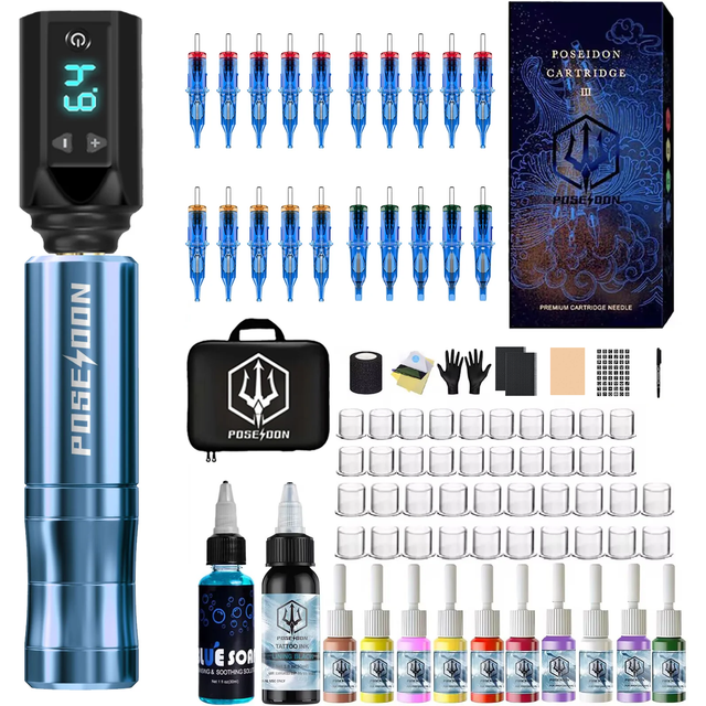 POSEIDON Tattoo Kit Or Tattoo Machnie Lightweight For Permanent Makeup Tattoo Machine Wireless Tattoo Power Supply Tattoo Kit