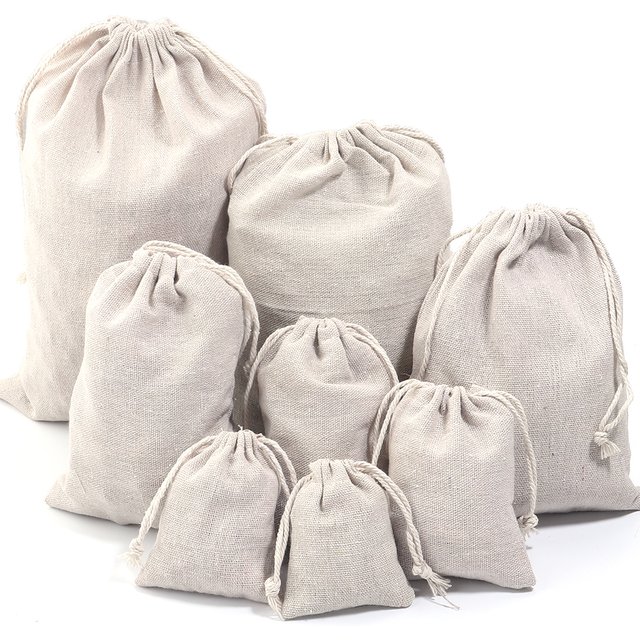 5-10Pcs/Lot Natural Linen Burlap Bags Jute Gift Bag Drawstring Gift Bags Ornament Pouch Cosmetic Washing Storage Candy Party Bag
