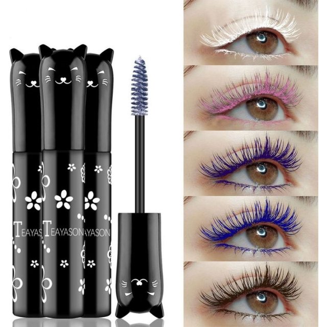 6-Color Mascara with Large Brush Head, Easy to Apply, Non-Clumping, Non-Fading, White, Purple, Royal Blue, Silver, Coffee, Not Easy to Smudge, Mascara and Eyebrow Gel