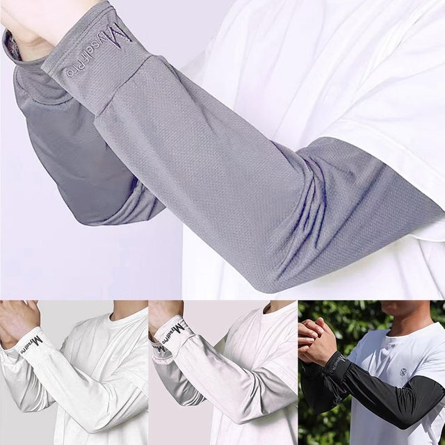 1Pair 2025 Summer Ice Silk Men's Loose Sunscreen Sleeves UV Ice Gloves Riding Arm Guards Sport Running Driving Absorbent