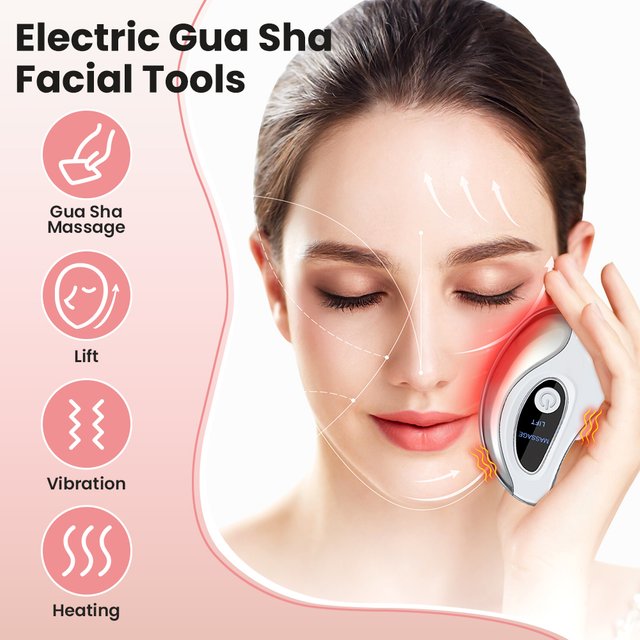 Appareil chauffant électrique Gua Sha à lumière rouge et bleue, masseur facial vibrant, planche de raclage pour le rajeunissement de la peau, machine de lifting du visage