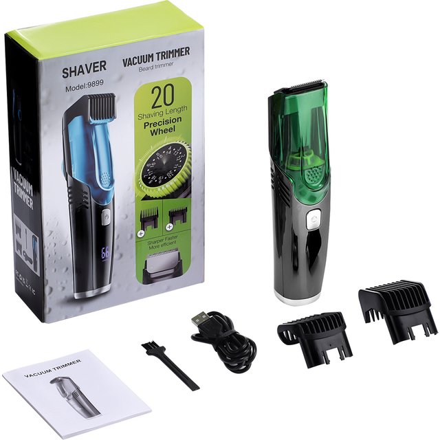 Cordless Men Beard Trimmer Rechargeable Electric Shaver with Built-in Vacuum Clipper for Mustache Sideburns Grooming Kit