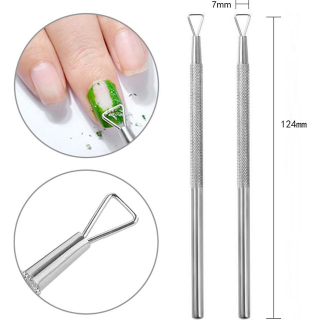 1/2Pcs Silvery Holographic Stainless Steel Nail Polish Remover Tool, Gel Nail Scraper, Cuticle Pusher for Home and Salon Use