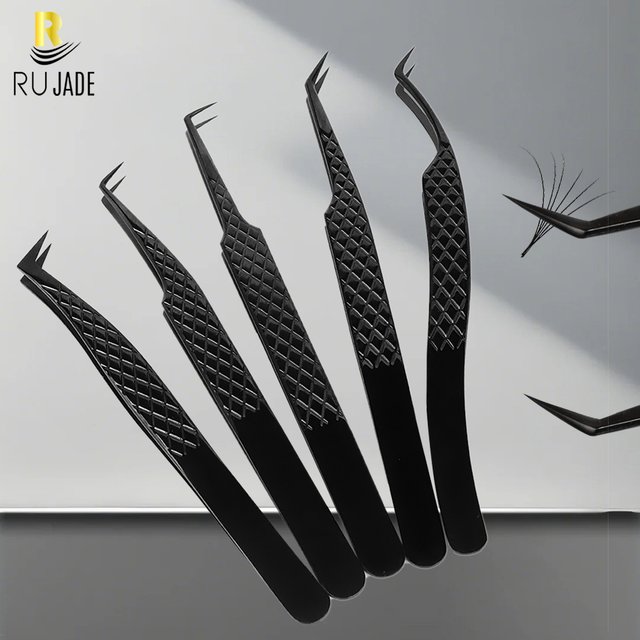Eyelash Extension Tweezers Stainless Steel Volume Eyelash 3D Accurate Clip Fiber Tip High Precision Makeup Tool Curved Tweezers