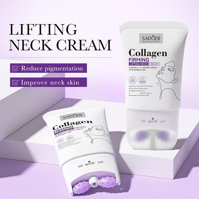 SADOER Lifting Neck Cream Collagen Firming Lightweight Message Roller Moisturizing Cream Brightening Reduce Neck Lines Skin Care
