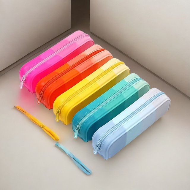 1pc Fashionable Silicone Pencil Case,Multi-Color Stationery Bag, Portable Makeup Pouch, Durable Zippered School Supply Organizer