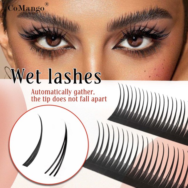 CoMango 12 Rows Manga Wet Lashes Flat Root Devil Curl Lashes Korean Blister Cosplay Makeup Eyelash Lift