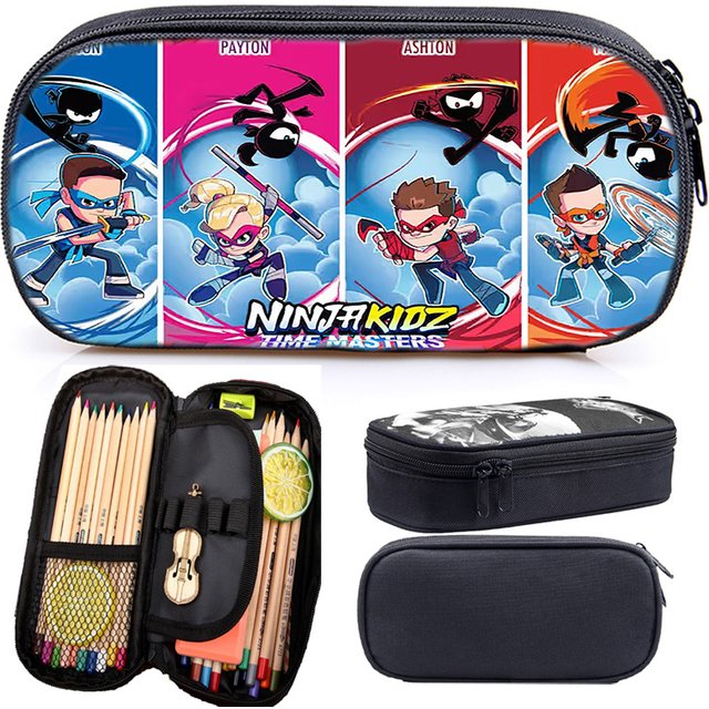 Student Cartoon Ninja Kidz Pencil Case Large Capacity Fold Canvas Stationery Storage Bag Organizer for Cosmetic Travel Children