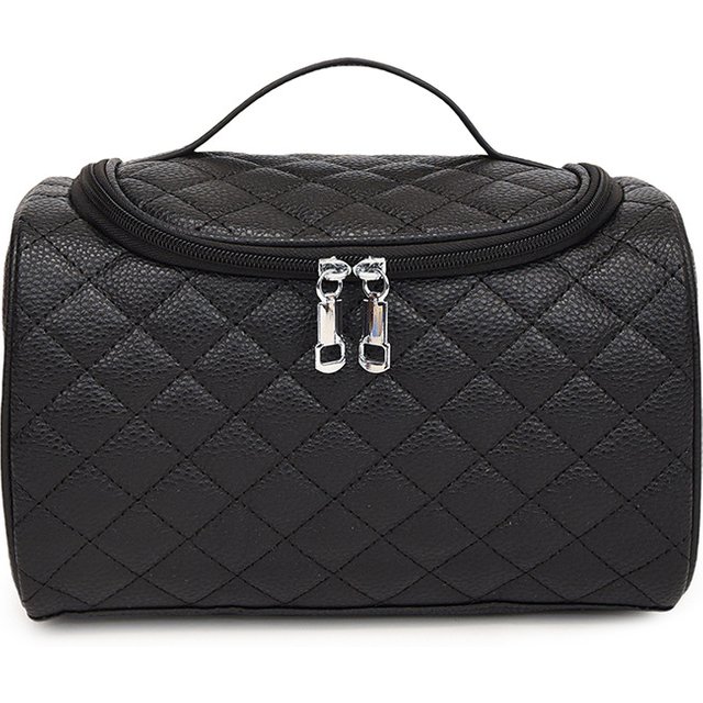 PU Leather Sewing Makeup Bag Multifunctional Women's Cosmetic Bag Portable Women Wash Bag with Zipper Large Capacity Storage Bag