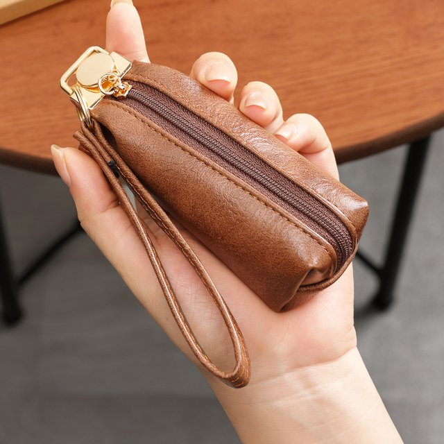 Vintage Coin Purse Solid Color Leather Key Bag Lipstick Earphone Storage Bag Mini Portable Zipper Clutch Bag Small Wallet