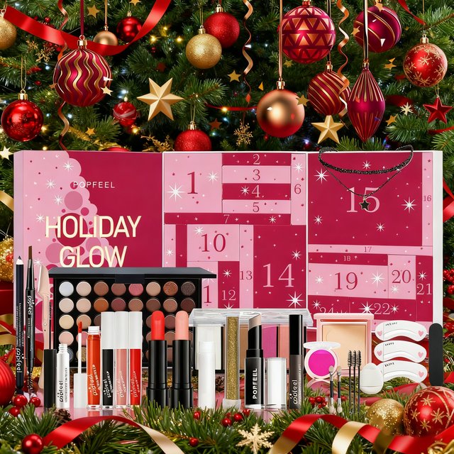 Christmas Countdown Makeup Set Lipstick Eye Shadow Cosmetics 24pcs Holiday Beauty Advent Calendar Gift Box for women Girls