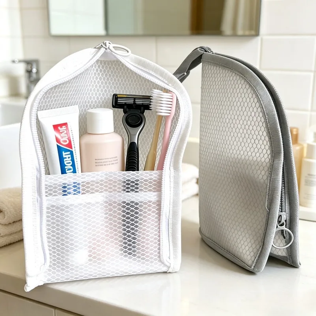 NEW Standing Mesh Toiletry Bag Women Portable Cosmetic Makeup Organizer Travel Waterproof Toothbrush Storage Case Beauty Pouch